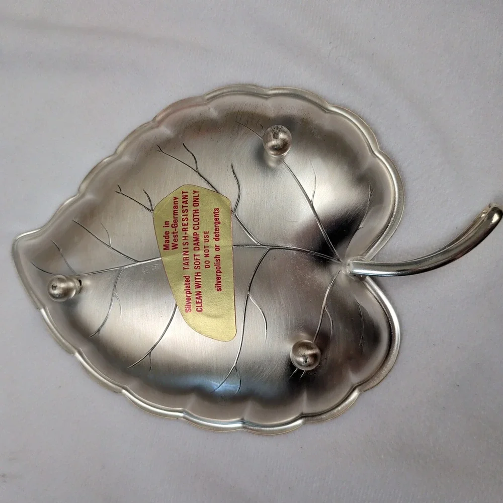 Vintage West Germany Silverplated Leaf Dish Footed Trinket Tray Catchall 7 inch